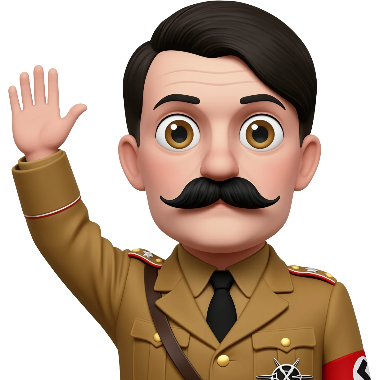 Hitler realistic small Charlie Chaplin mustache raising his hand forward and up emoji
