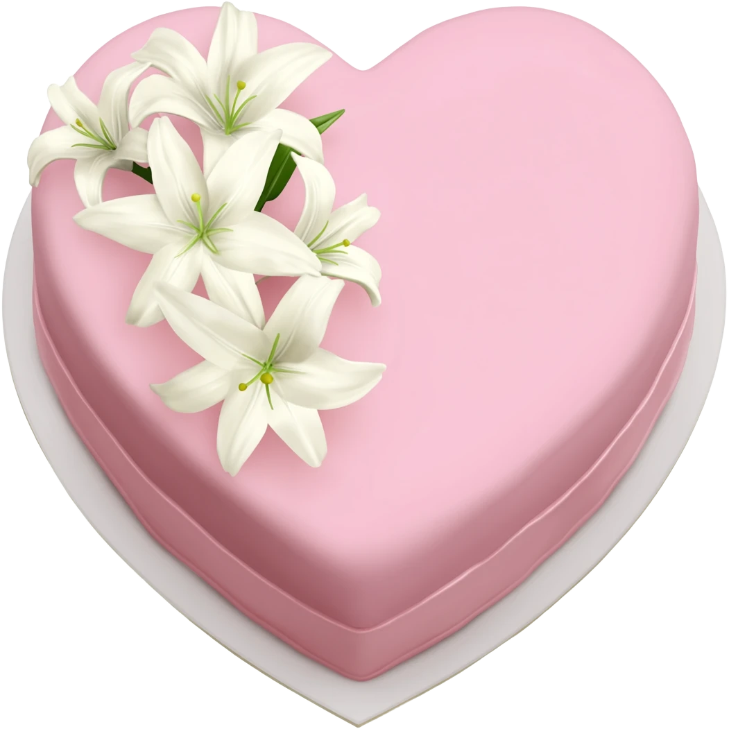 Pastel pink shaped wedding cake with and white lilies on top emoji