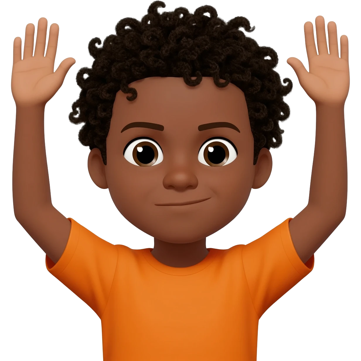 black boy curly hair orange shirt stop hands up emoji