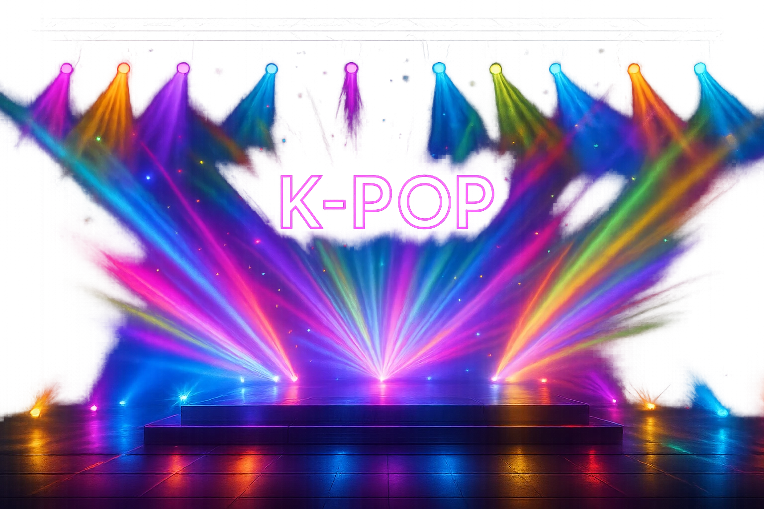 kpop stage with spotlights, vibrant emoji