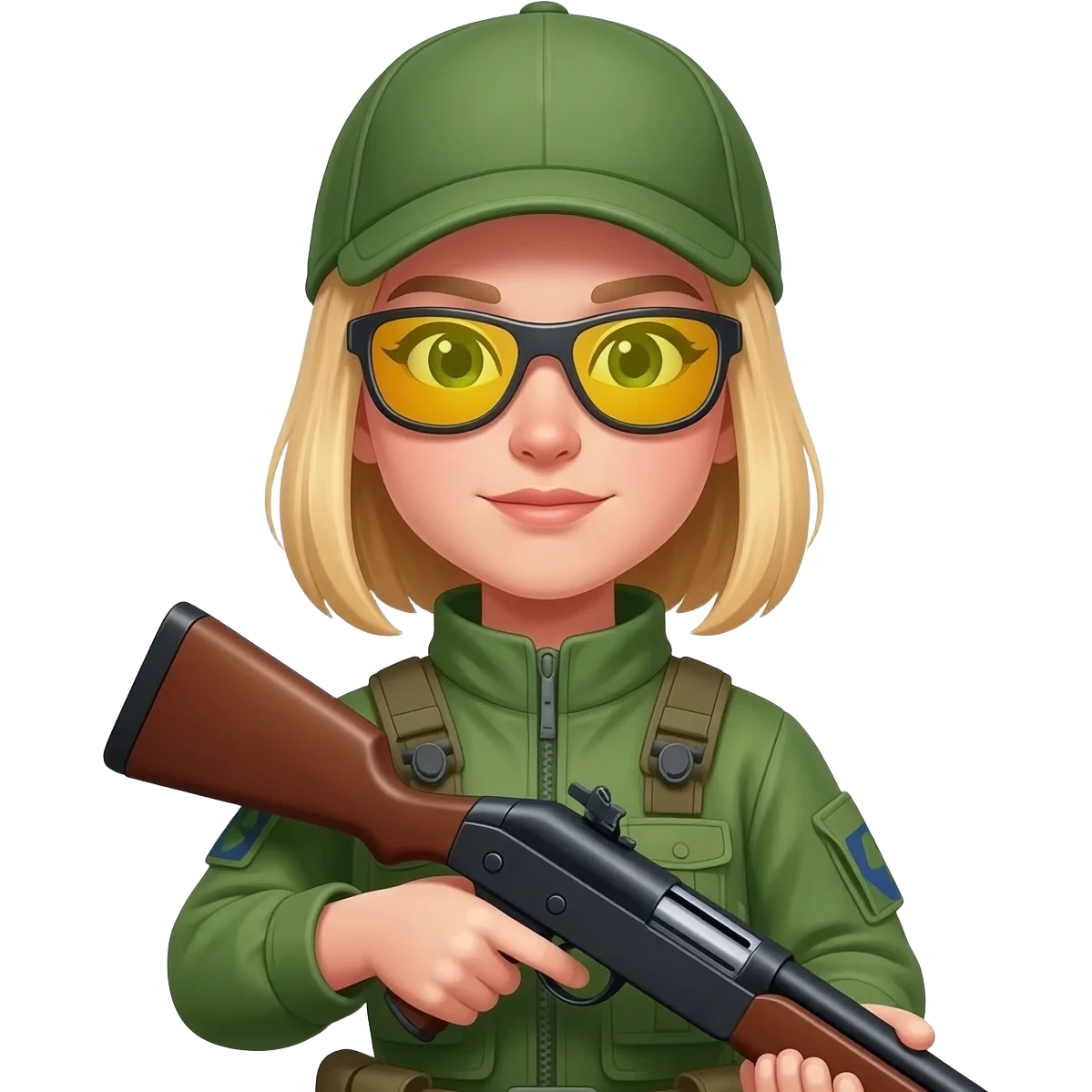 Green hunting blond woman with glassesirl emoji