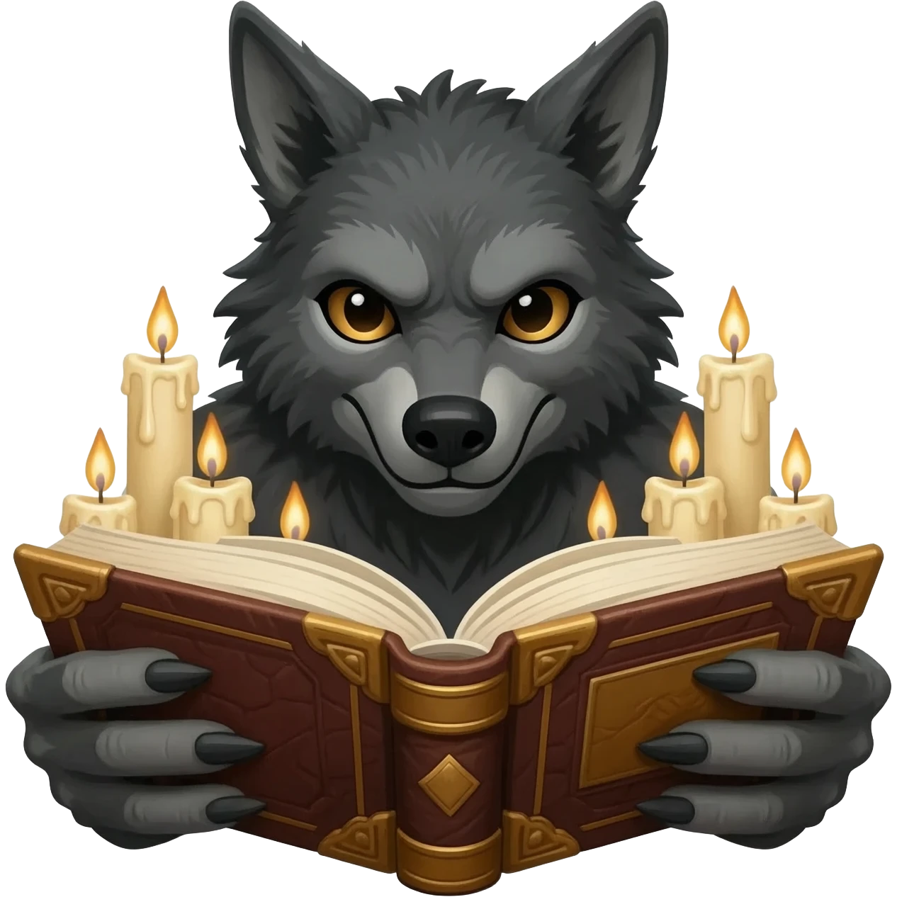 Un hombre lobo leyendo un libro emoji