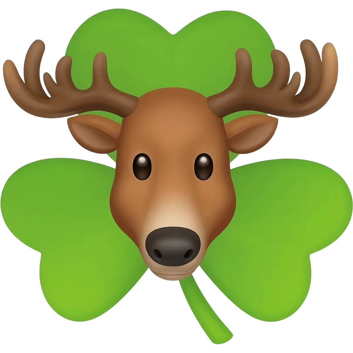 Elchkopf glücklich mit einem großen vierblatt Kleeblatt neben dran emoji