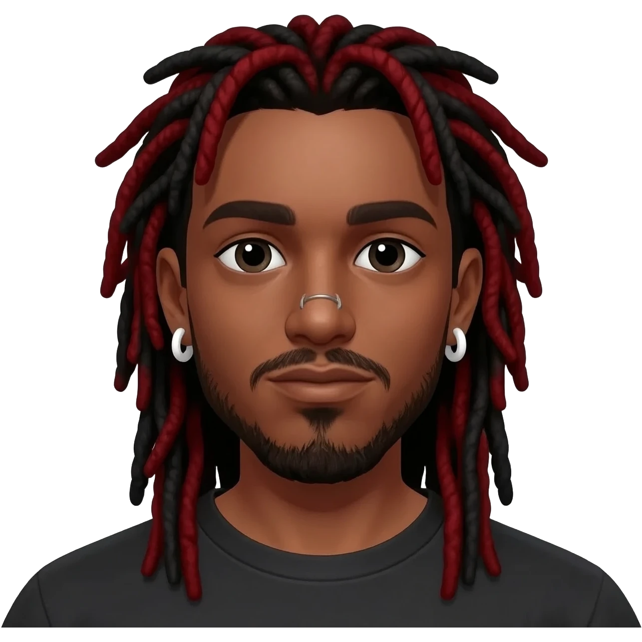 Create an emoji of Jotape MC. He has long red and black dreadlocks, a nose piercing, and wears white earrings in both ears. emoji