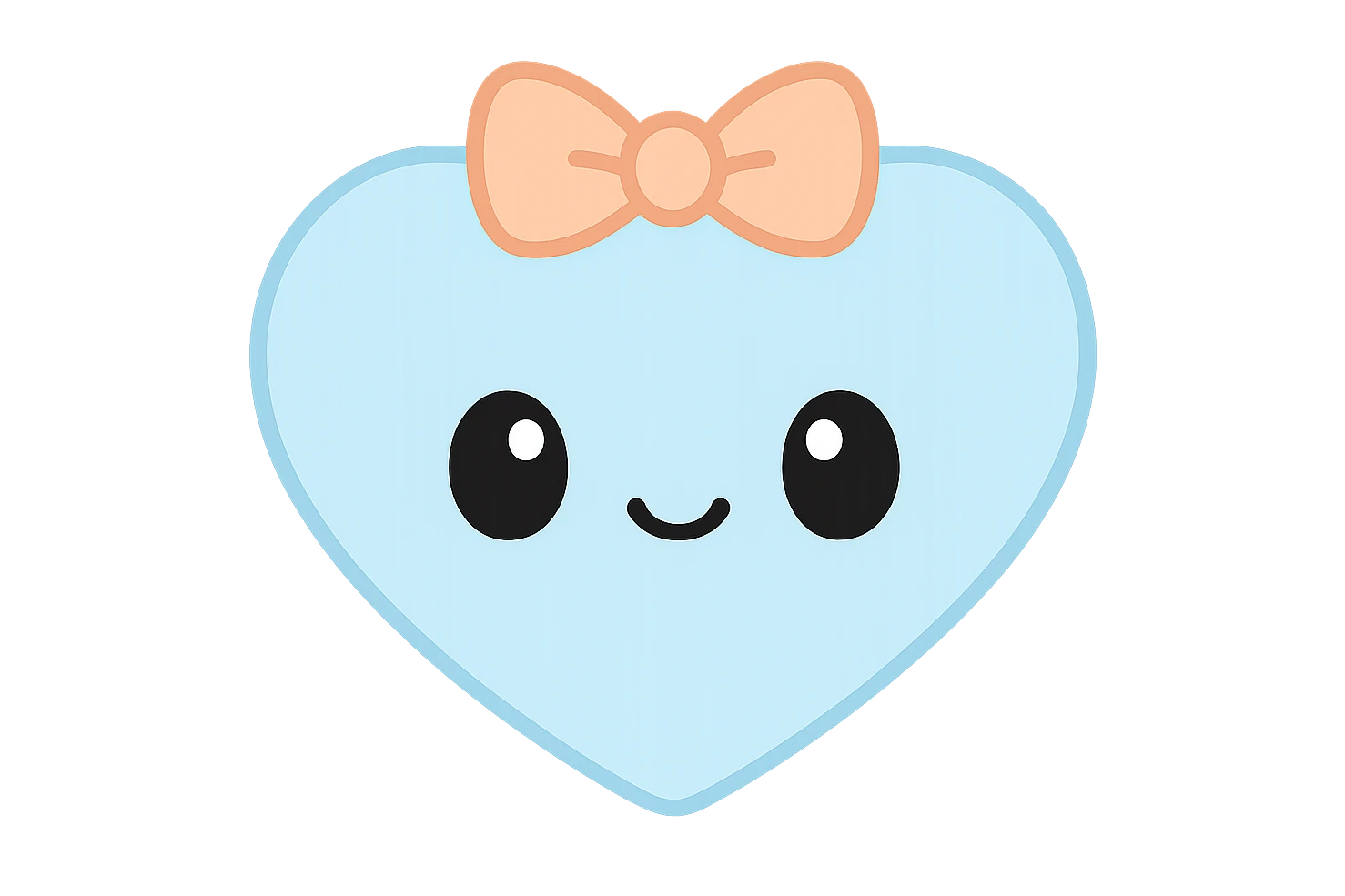 light blue heart with a bow, kawaii style emoji