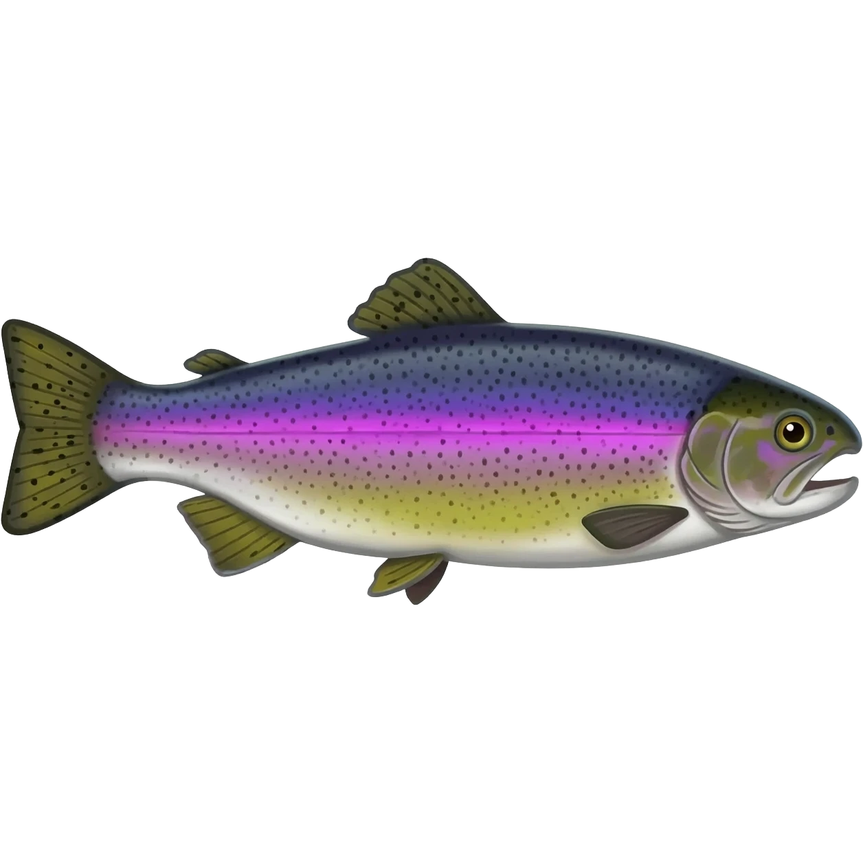 realistic rainbow trout fish bright purple blue green yellow white with black speckles emoji