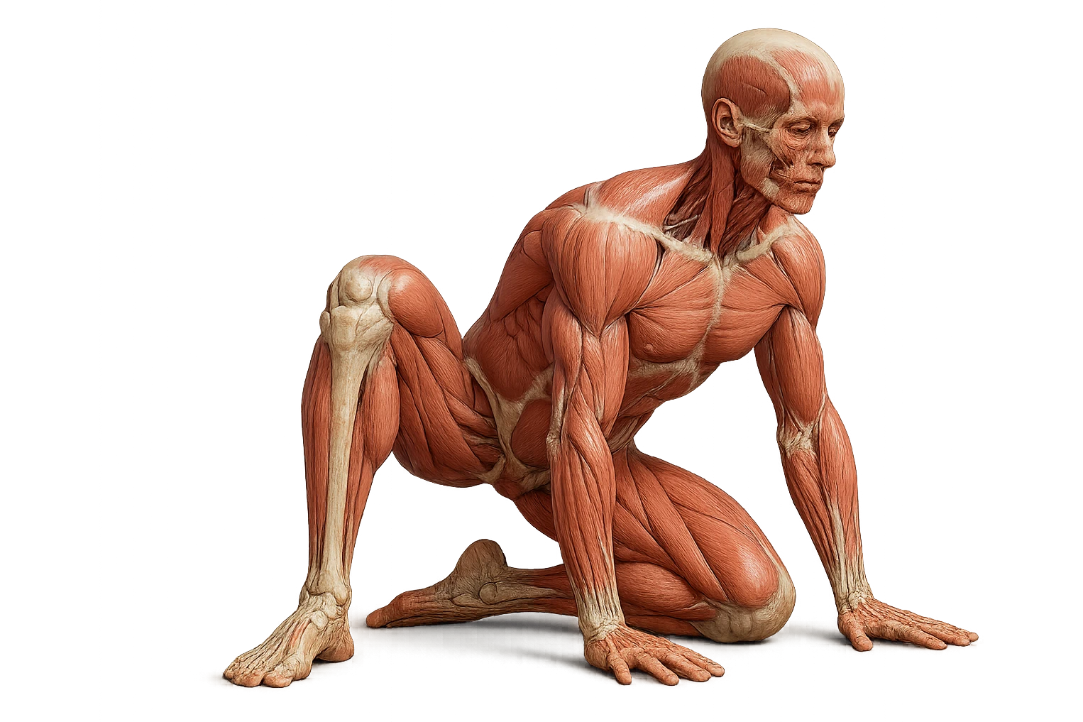 CORPO UMANO ANATOMICO REALISTICO CHE SVOLGE UN ESERCIZIO DI MOBILITà ALLE ANCHE, iperrealistico 4k emoji