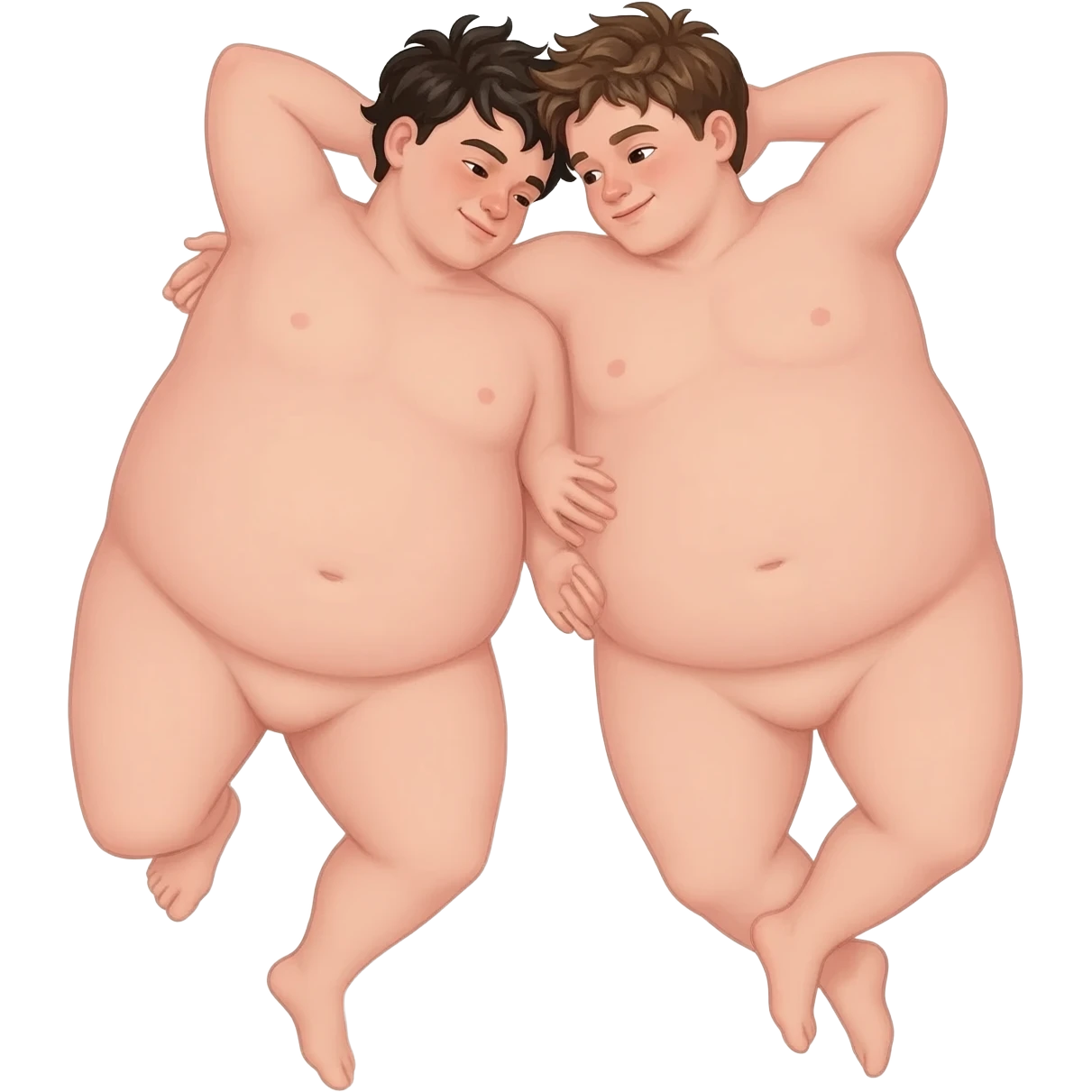 two naked obese boys laying on each other in love emoji