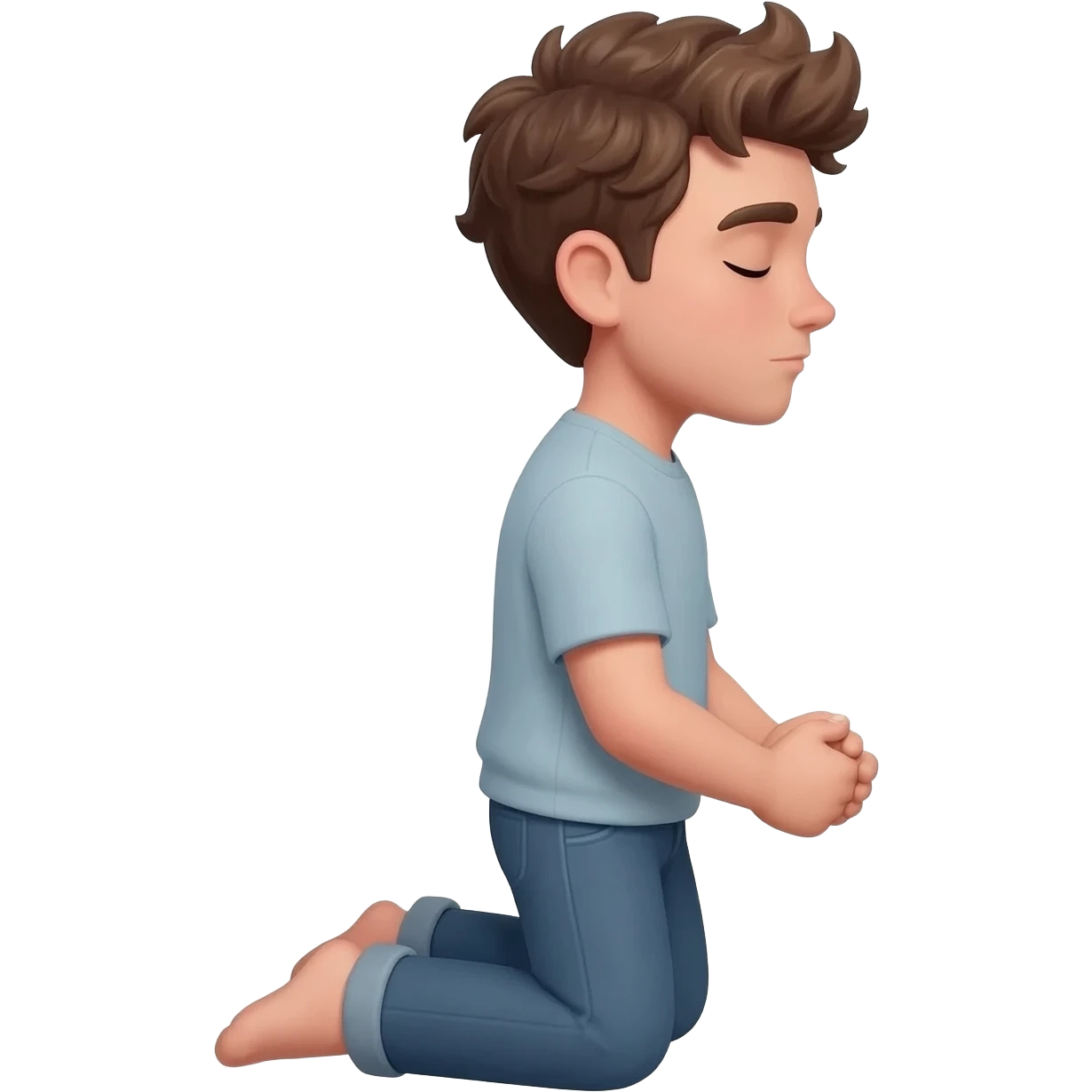 нарисуй моялящегося парня на коленях с  закрытыми шлазами  парню   20 - 25 лет с боку  emoji