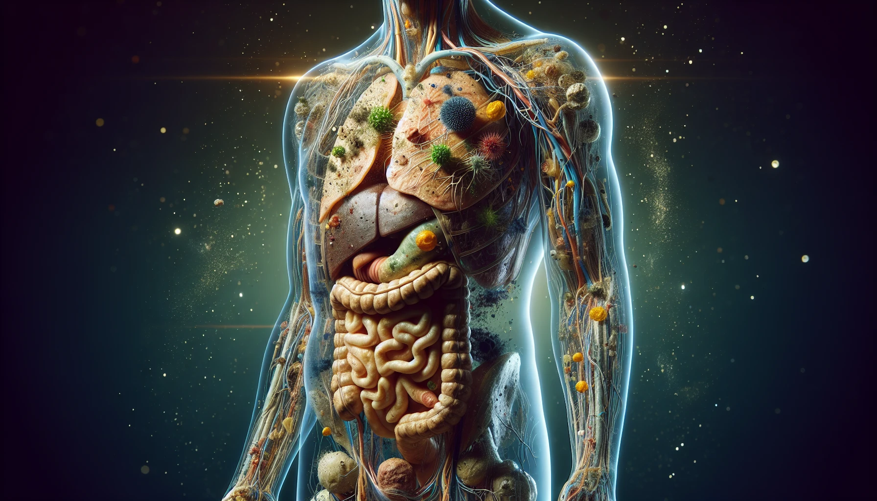 corpo umano anatomico che accumula tossine e malattie nel corpo , iperrealistico 4k emoji