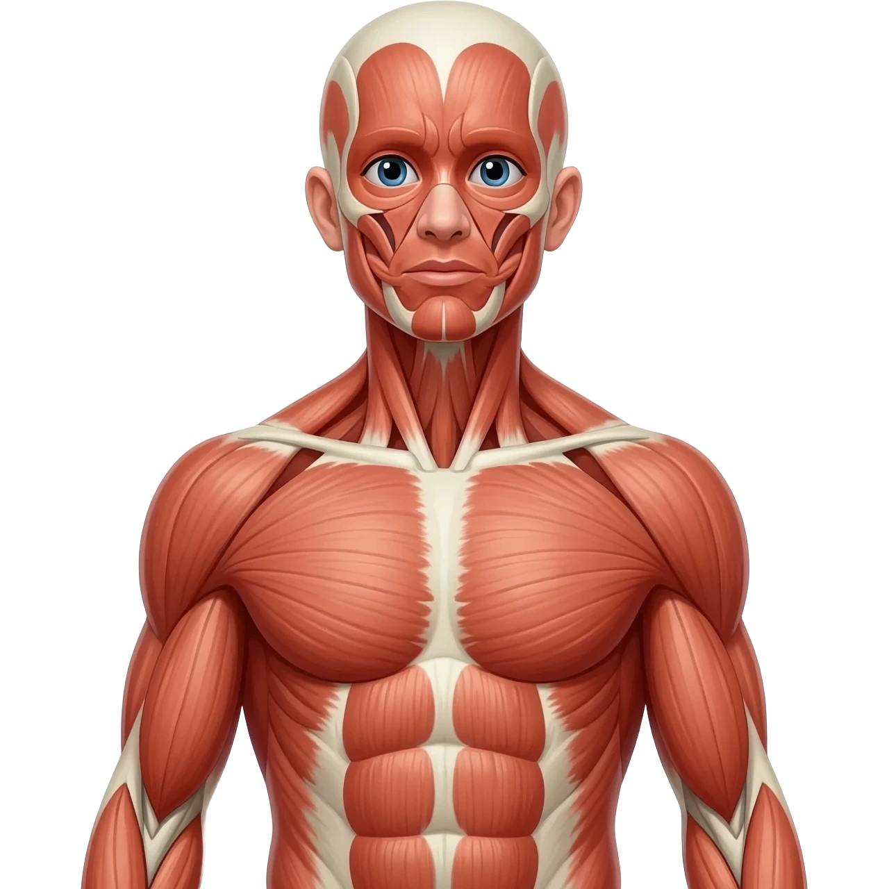 cuerpo humano completo con piel, mostrando todos los músculos del cuerpo, vista frontal emoji