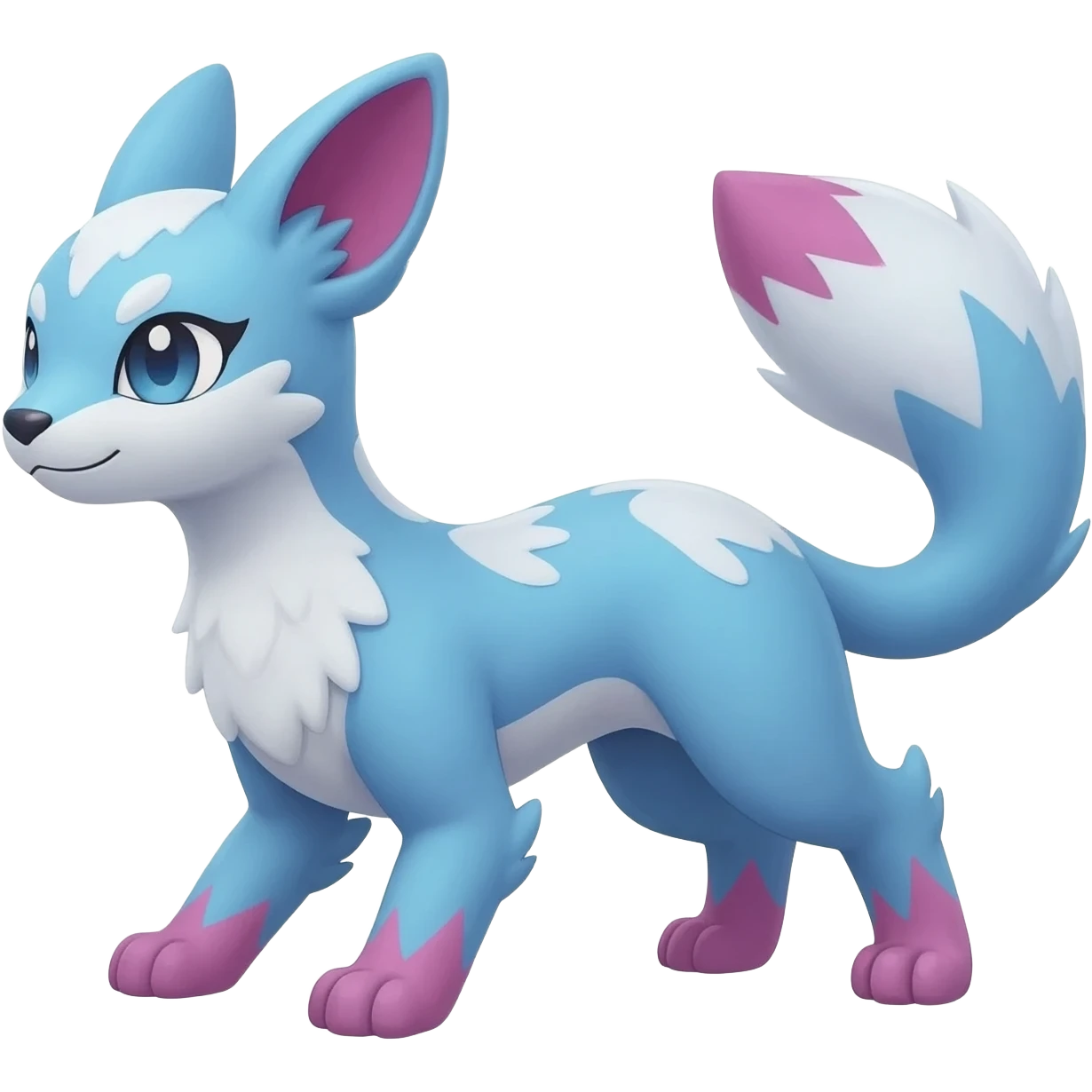 Rare realistic exotic adorable cold ice blue Snow White dark pink cute epic pretty beautiful handsome gorgeous aesthetic colorful vibrant Vernid-Trico-species-Fakemon-creature by LiLaiRa, 4 legs, 1 tail, random markings, (full body) emoji