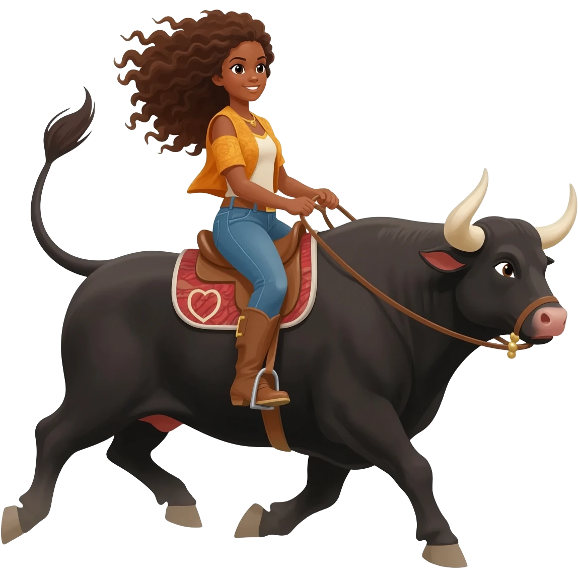 Girl brown skin curly hair bull riding Emoji emoji