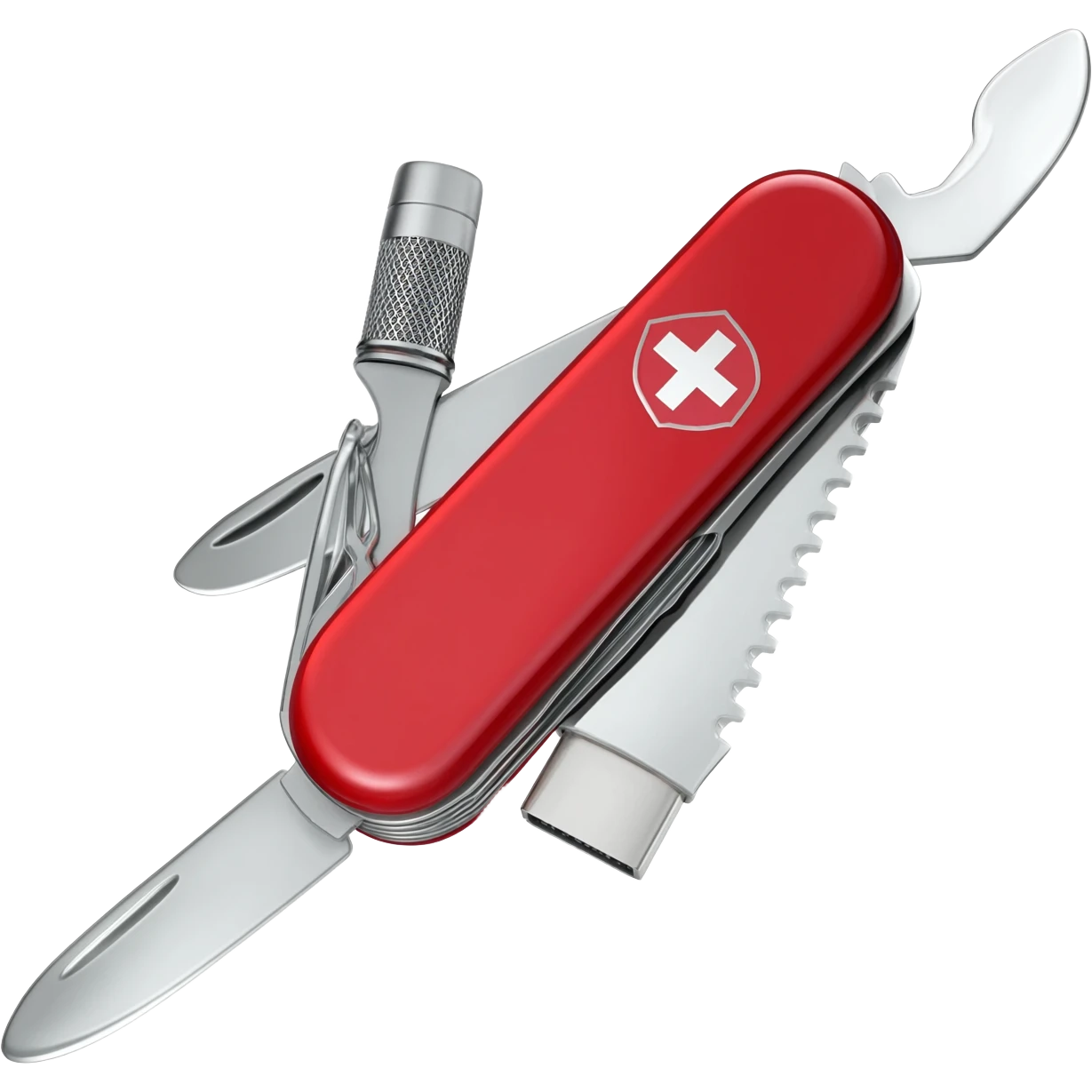 swiss army knife with audio connectors and hdmi connectors instead of knife blades emoji
