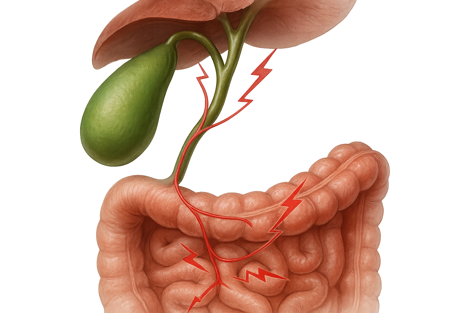 CISTIFELLEA E INTESTINO SONO COLLEGATI NEL DOLORE, iperrealistico 4k emoji
