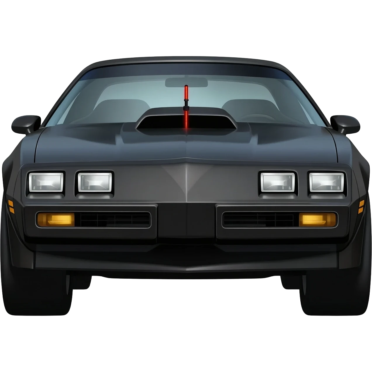 K.I.T.T. the black Trans Am from the Knight Rider TV show with a scanner bar of red lights on the front of the hood in-between the headlights emoji