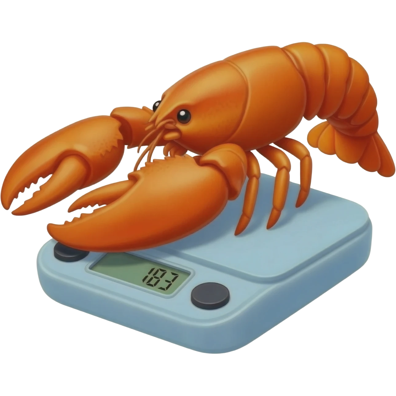 langosta sobre una balanza digital marcando el peso y el costo de la langosta emoji