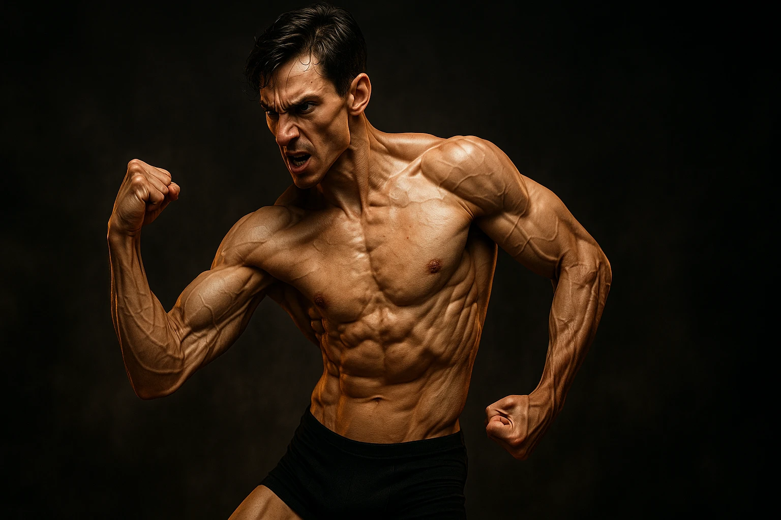 bodybuilding è lo sport simbolico della vemenza, forza, potenza, estetica, iperrealistico cinematografico 4k, l'uomo non farlo troppo tozzo, ma muscolo e slim emoji