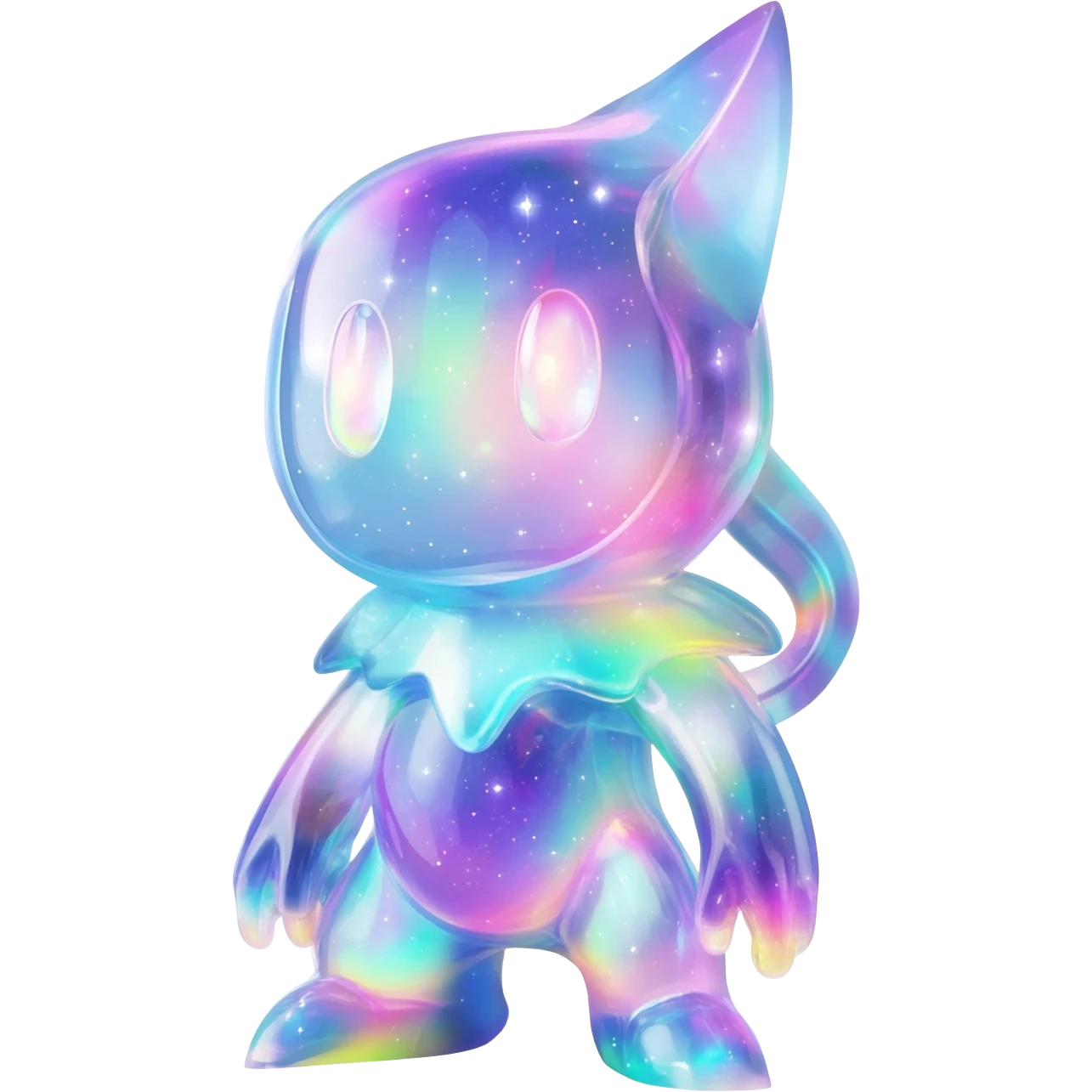  Shiny sparkly transparent bioluminescent luminescent vibrant bright pastel dark exotic iridescent colorful nebula rainbow gradients cyber-Protogen-Fakémon-Pokémon-Vernid-creature emoji