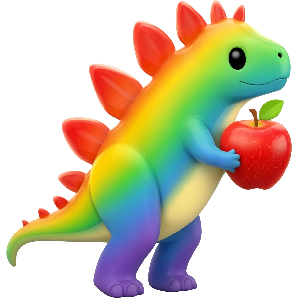 Cute Rainbow stegosaurus with apple emoji