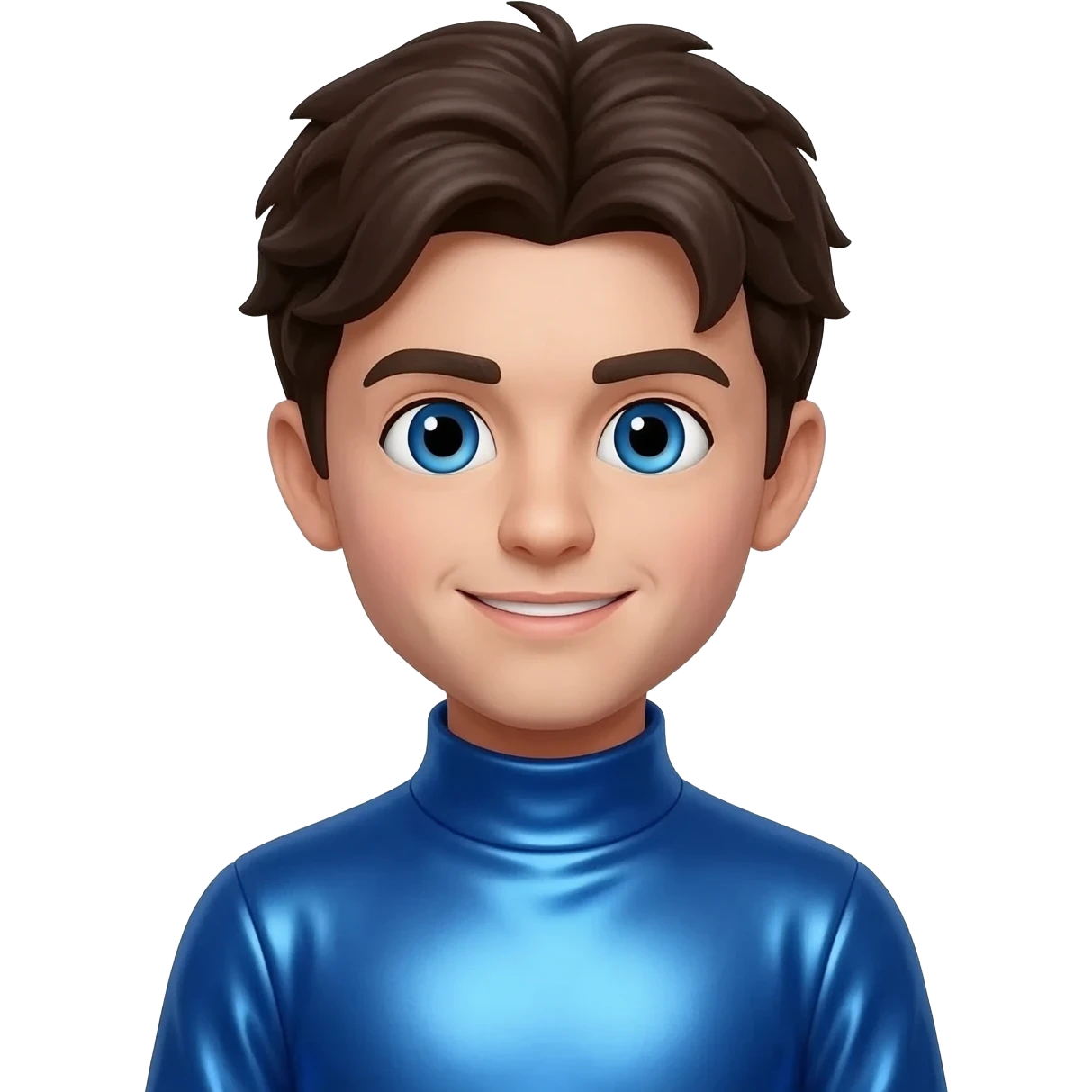 Anthony Wiggle from the wiggles with blue eyes, dark brown hair, blue metallic turtleneck shirt emoji