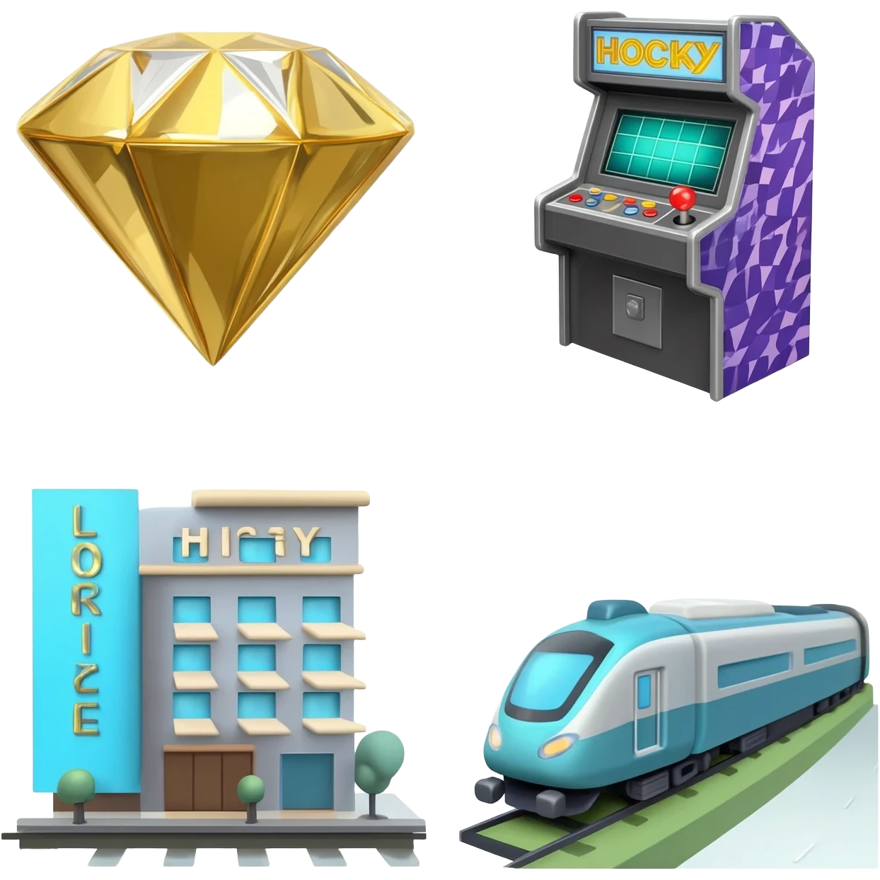 3d cartoon diamond robot Golden silver disco ball arcade hotel lucky machine office city train emoji