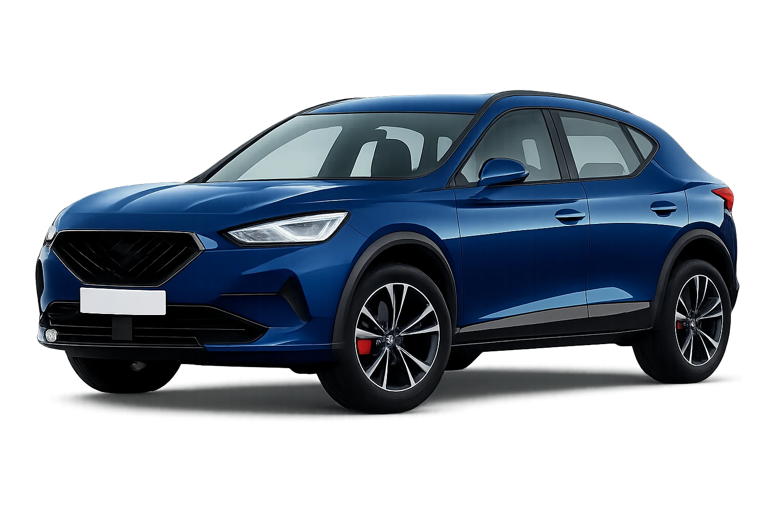 Make the navy blue car color brighter by +15, keep the background transparent, and remove the logo from the car. emoji
