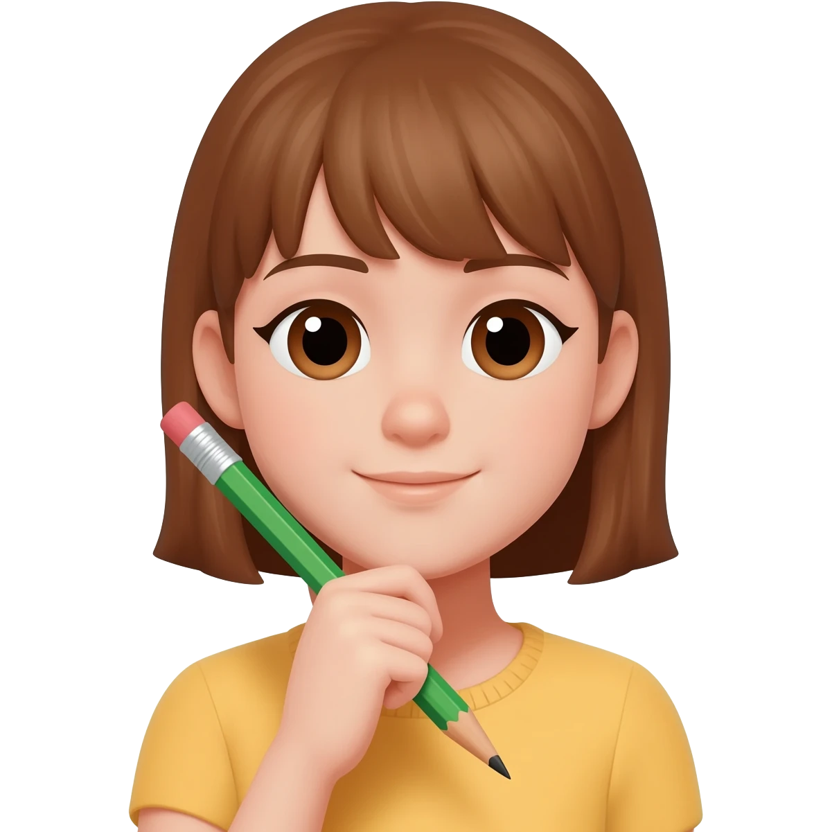 Girl with a tilted pencil under her chin emoji