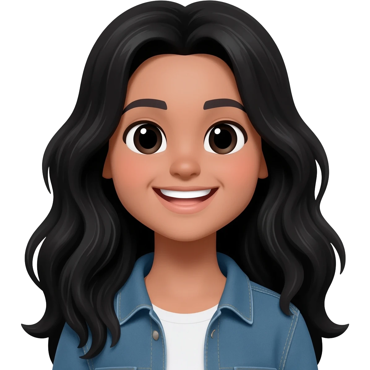 chica con pelo negro largo ondulado i ojos negros con ropa casual sonriente emoji