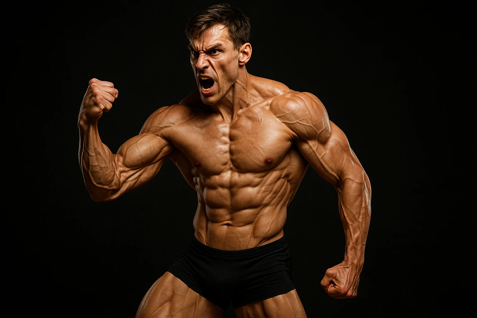 bodybuilding è lo sport simbolico della vemenza, forza, potenza, estetica, iperrealistico cinematografico 4k, l'uomo non farlo troppo tozzo, ma muscolo e slim emoji