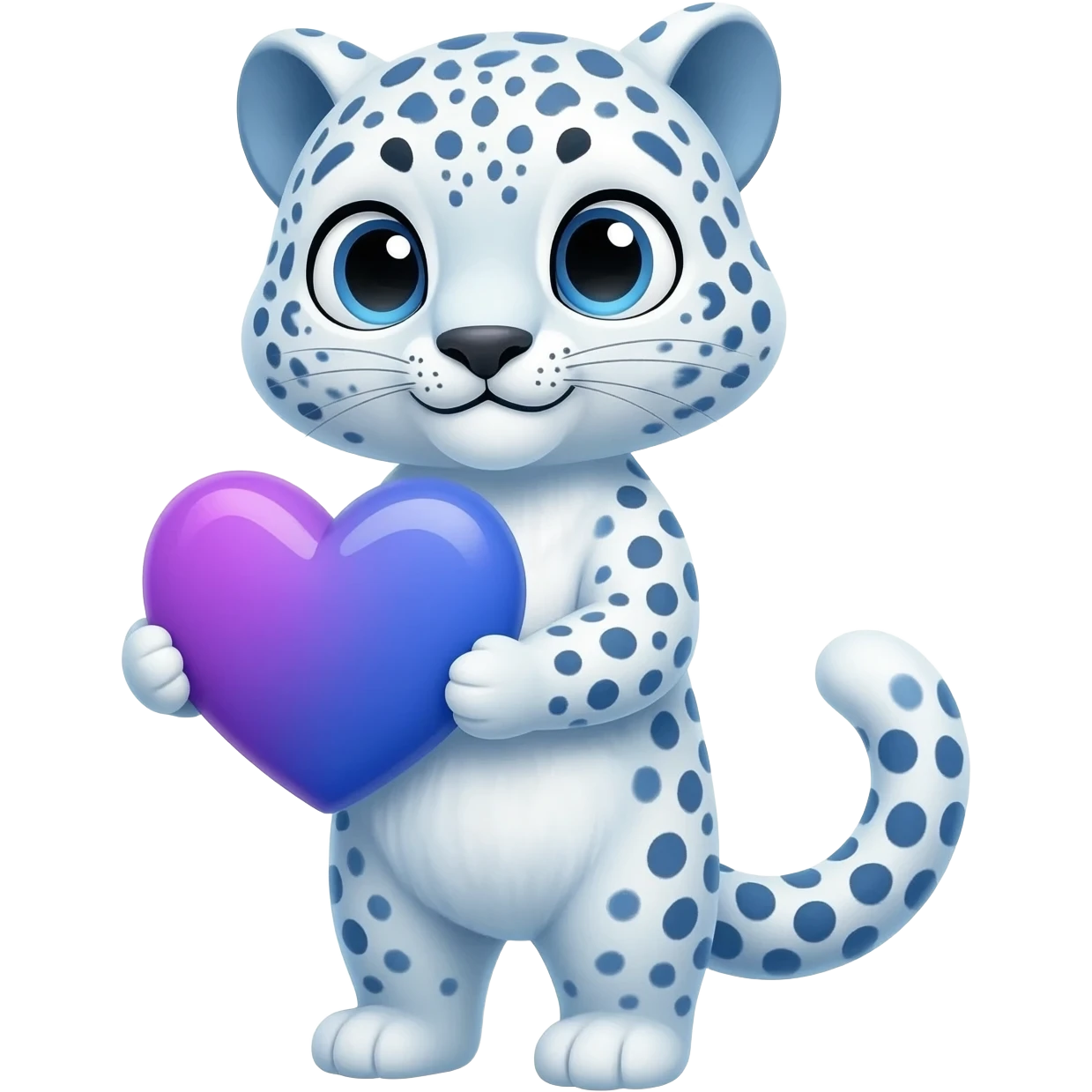 A Cute Snow Leopard holding a Blue/purple heart emoji