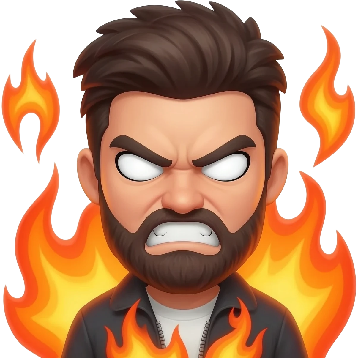 an angry emoji with white eyes and flames around it. emoji
