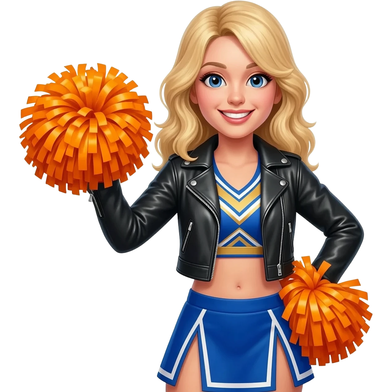 Blonde cheerleader orange pompoms emoji