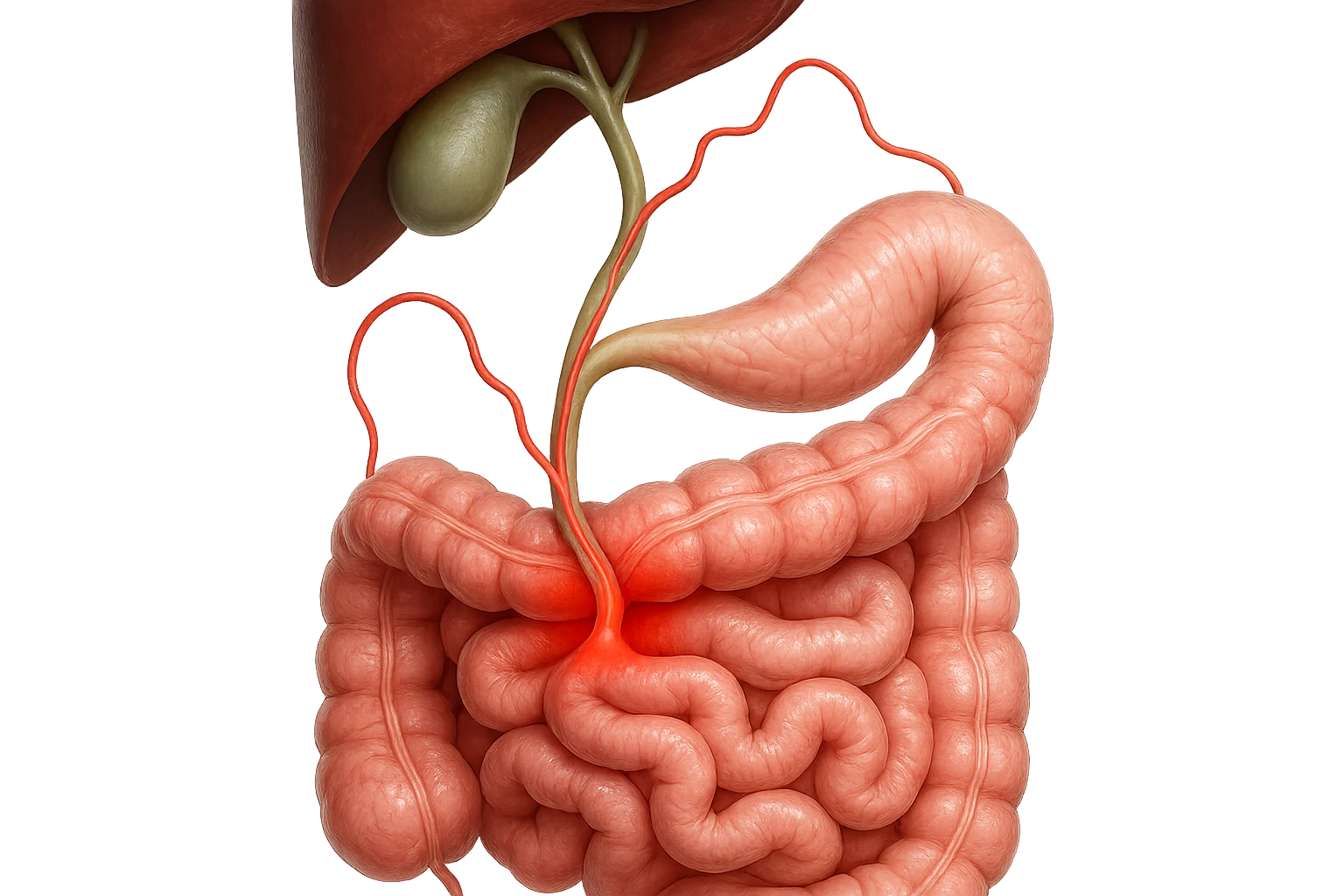 CISTIFELLEA E INTESTINO SONO COLLEGATI NEL DOLORE, iperrealistico 4k emoji