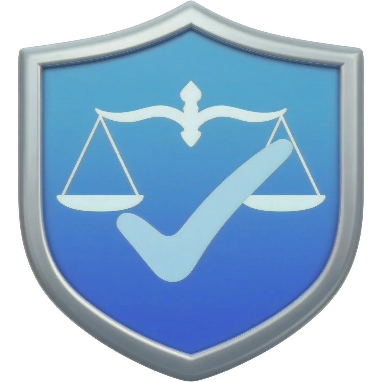 Modern minimalist vector icon for "Prevention", shield and checkmark combined with a scale of justice, symbolizing legal protection and youth awareness, clean geometric lines, flat design, blue gradient, professional UI icon, centered, white background emoji