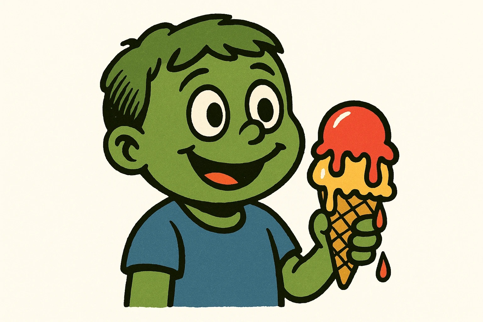 happy children with melting ice cream cones emoji