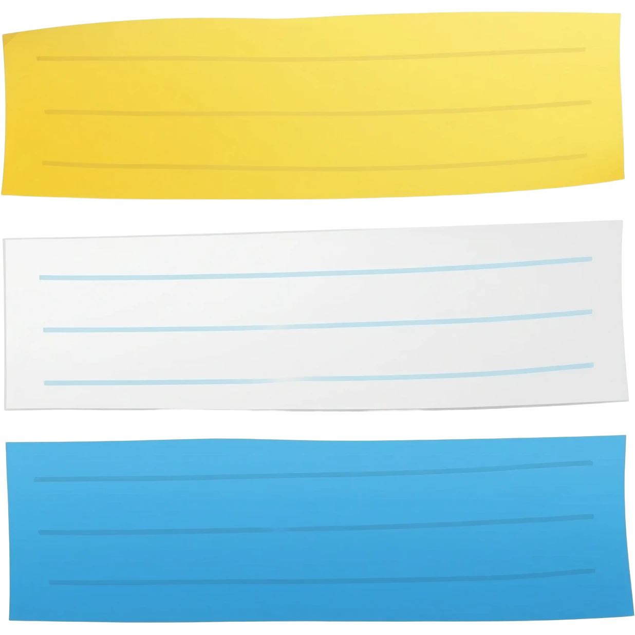 3 papers, yellow, white and blue with things written on them emoji