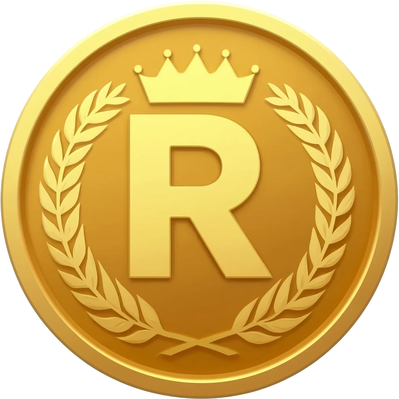 gold coin with "R with crown and  ROYAL game sticker Verify Efootball"     level in center and minimal laurel emoji