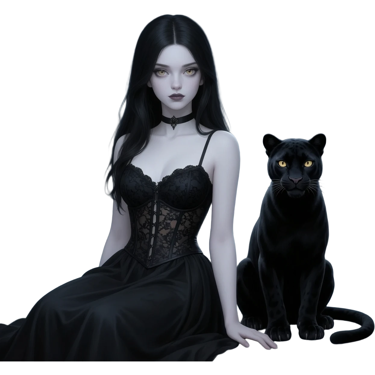 Gothic girl with black panther emoji