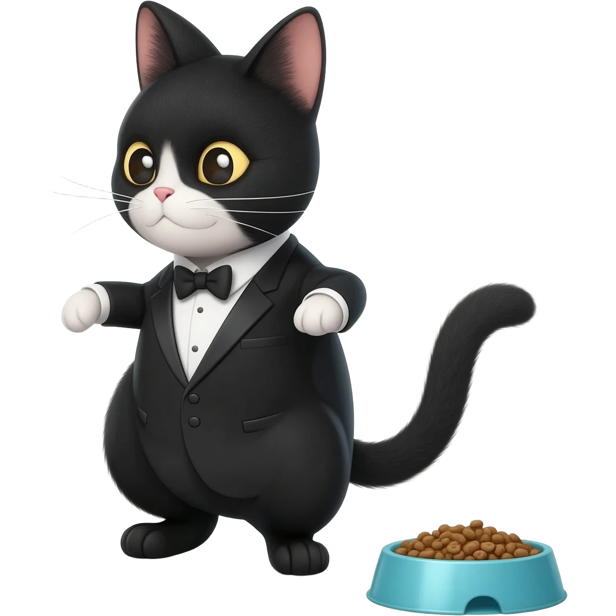A black and white cat refuses to eat its food. emoji