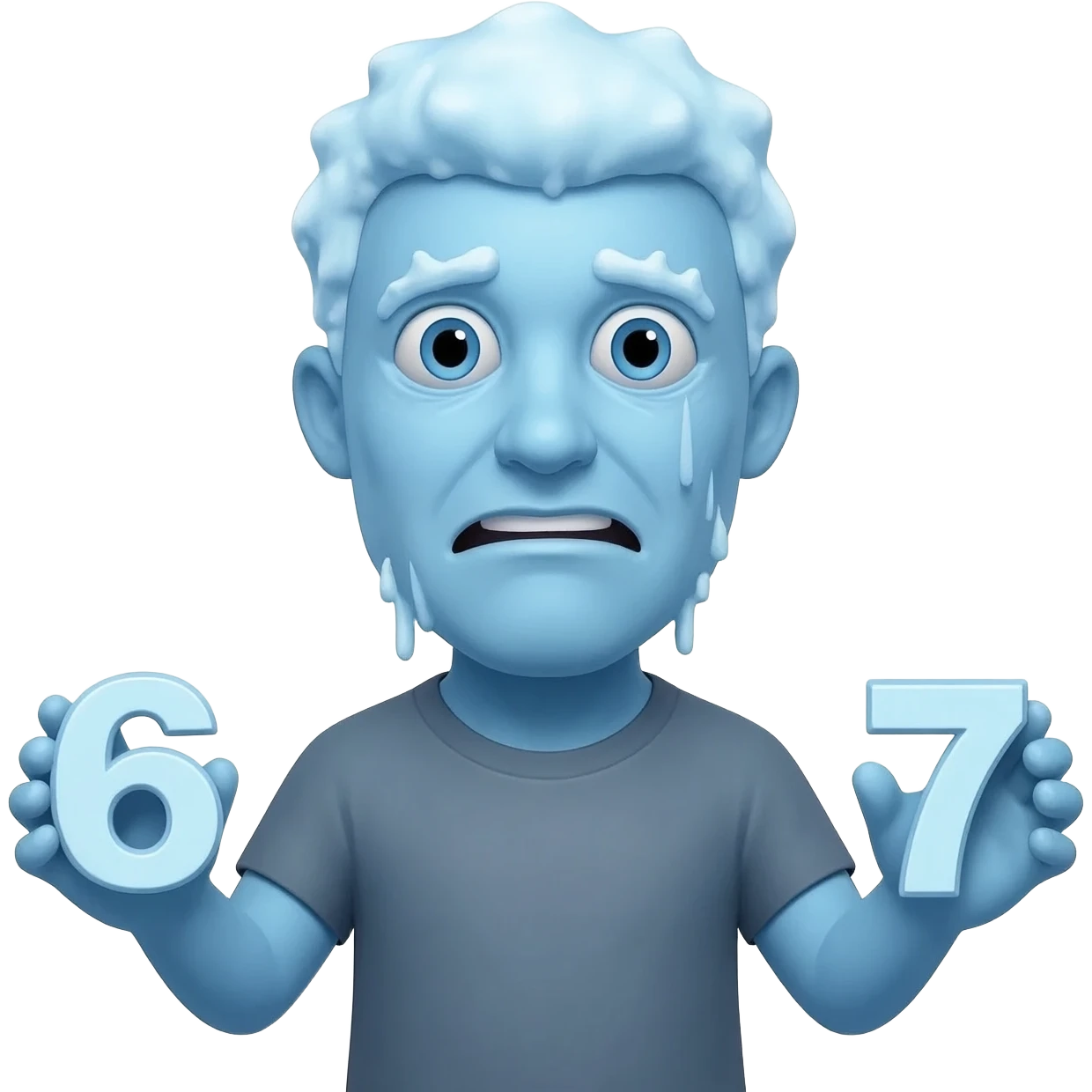 Freezing face with 6 in one hand and 7 in. The other emoji