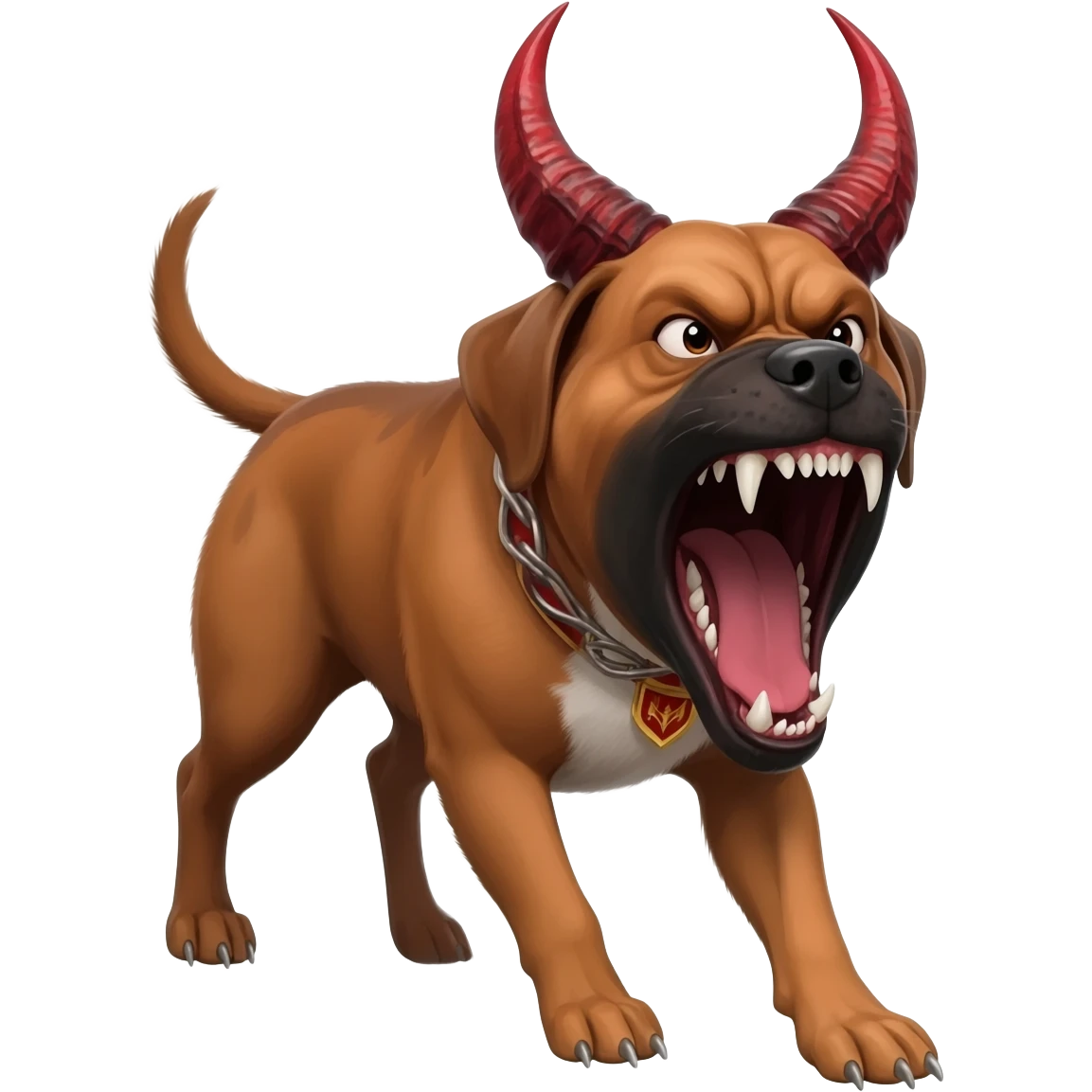 Demonic devilish angry vicious monsterous mongrel-dog, with devil horns, barking loudly emoji