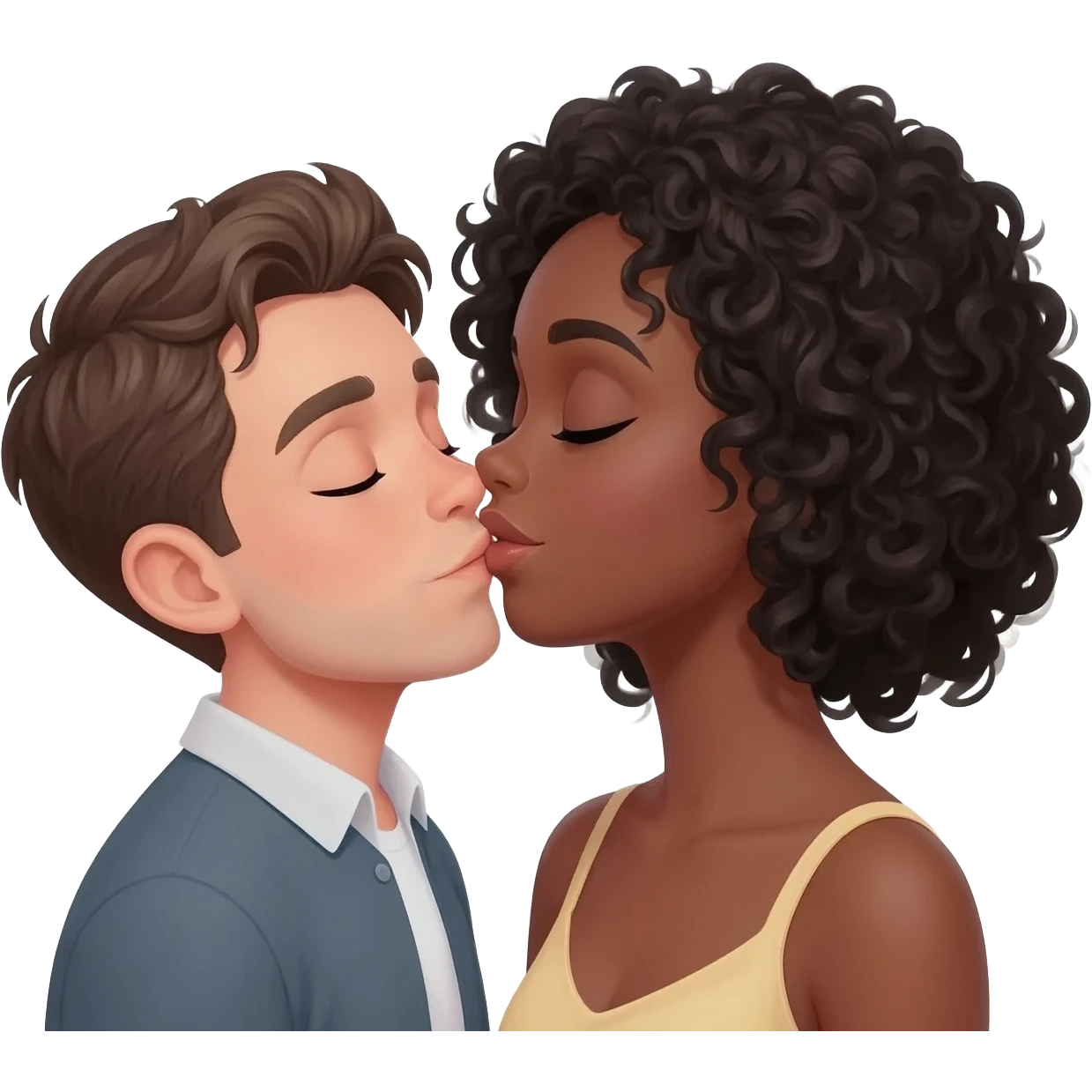 White guy with beautiful black woman kissing emoji