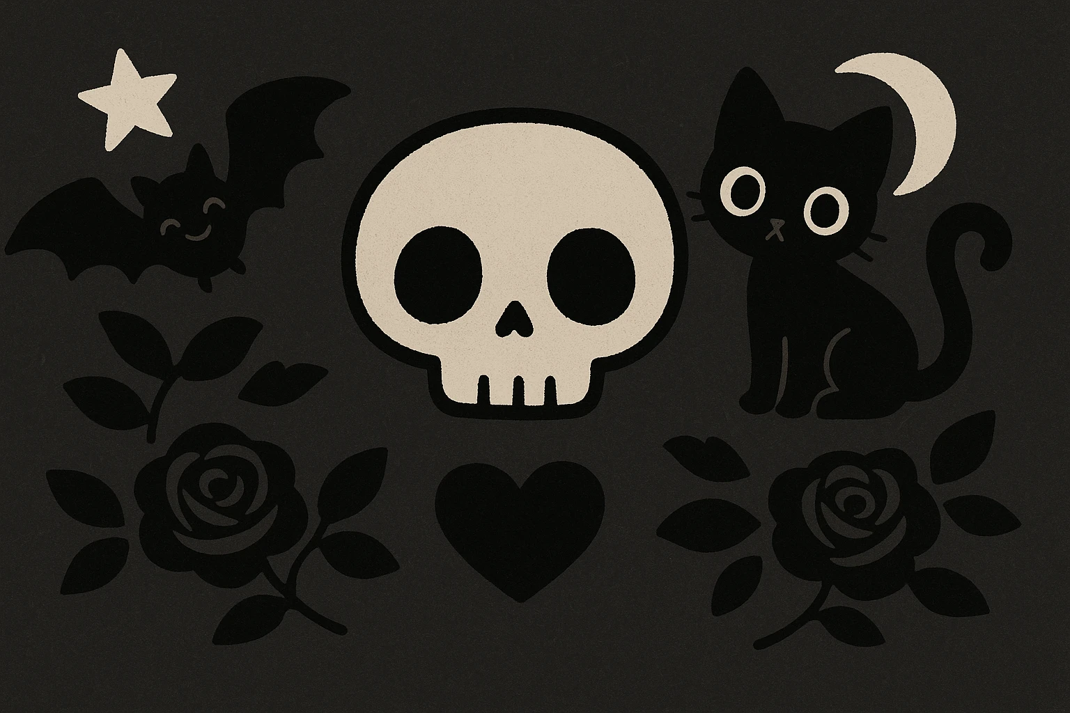 Remove any text from the goth banner, keep it cute, expressive, minimal, in the style of imagen-4-fast-KaUtLiSA10F. Maintain the goth banner's cute and minimal expressive style without text. emoji