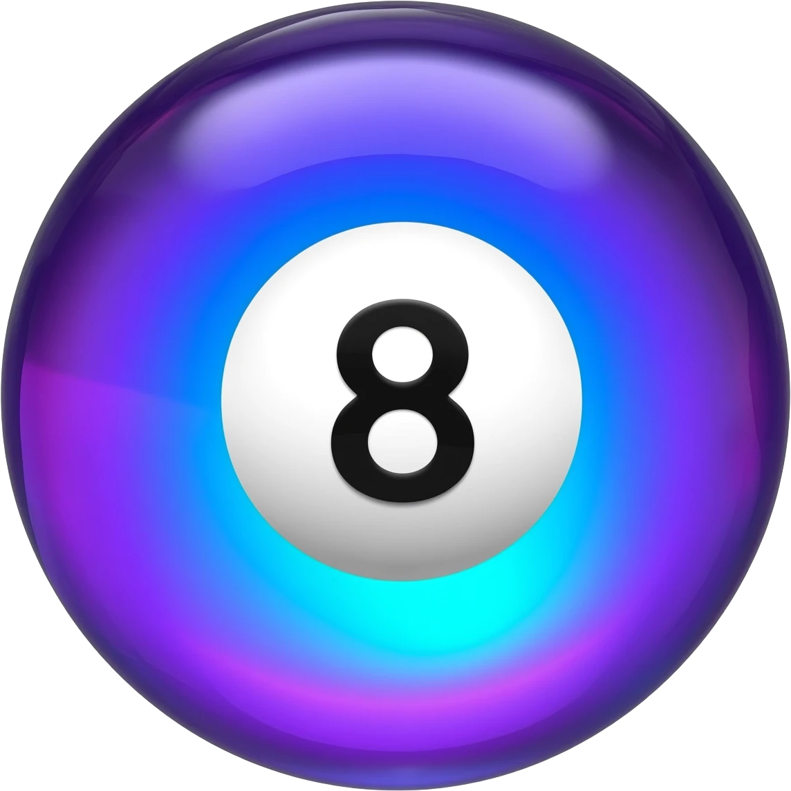 Magic glowing neon-Cyan-purple-gradient iridescent exotic magical glossy glassy 8-ball emoji