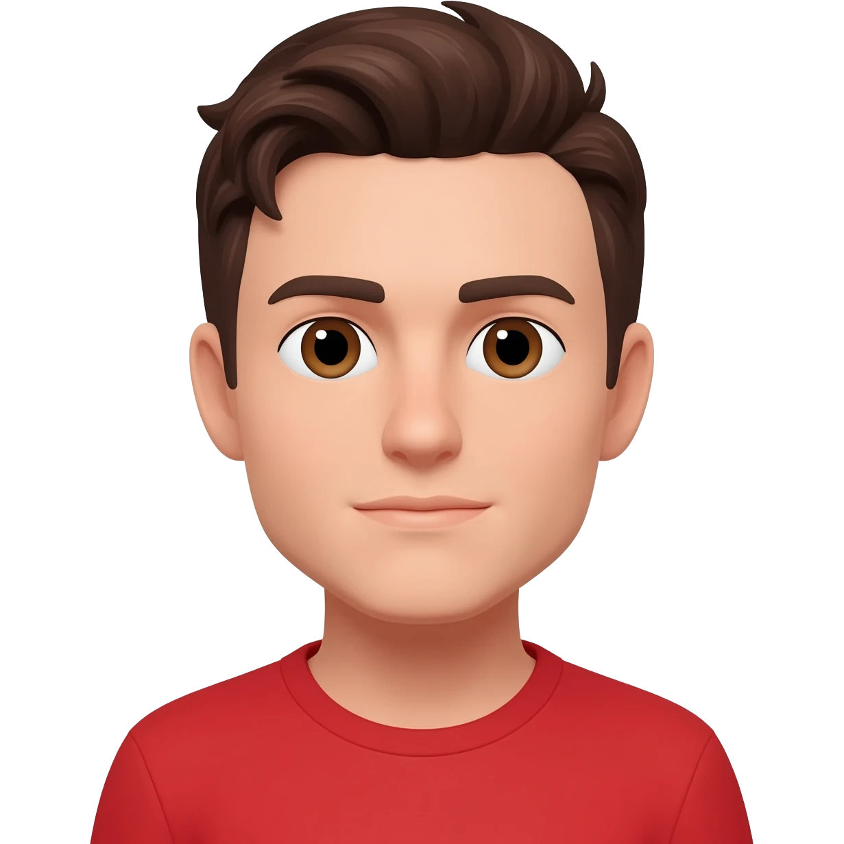 Kevin Miles with brown eyes, dark brown hair, red shirt emoji