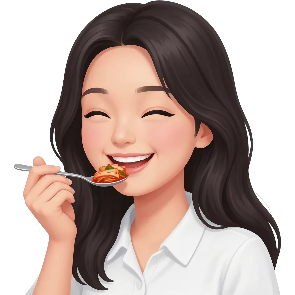 Girl black looooong hair eat kimchi emoji