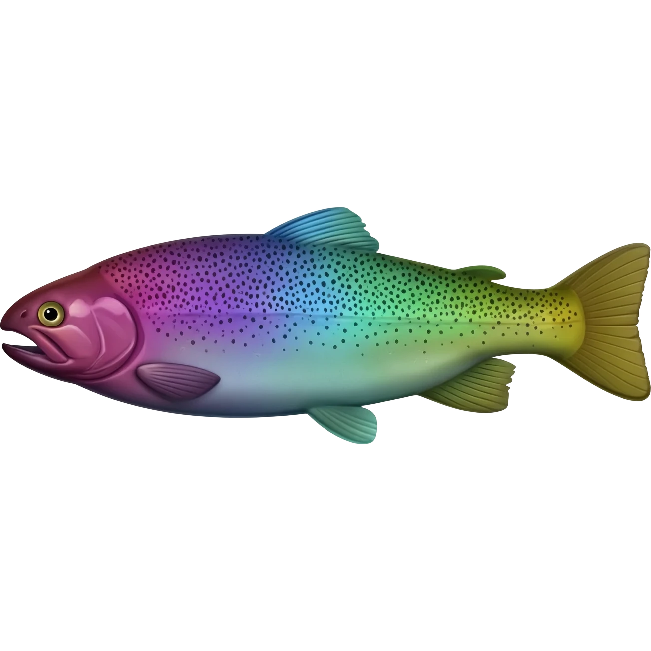 realistic rainbow trout fish bright purple blue green yellow white with black speckles emoji