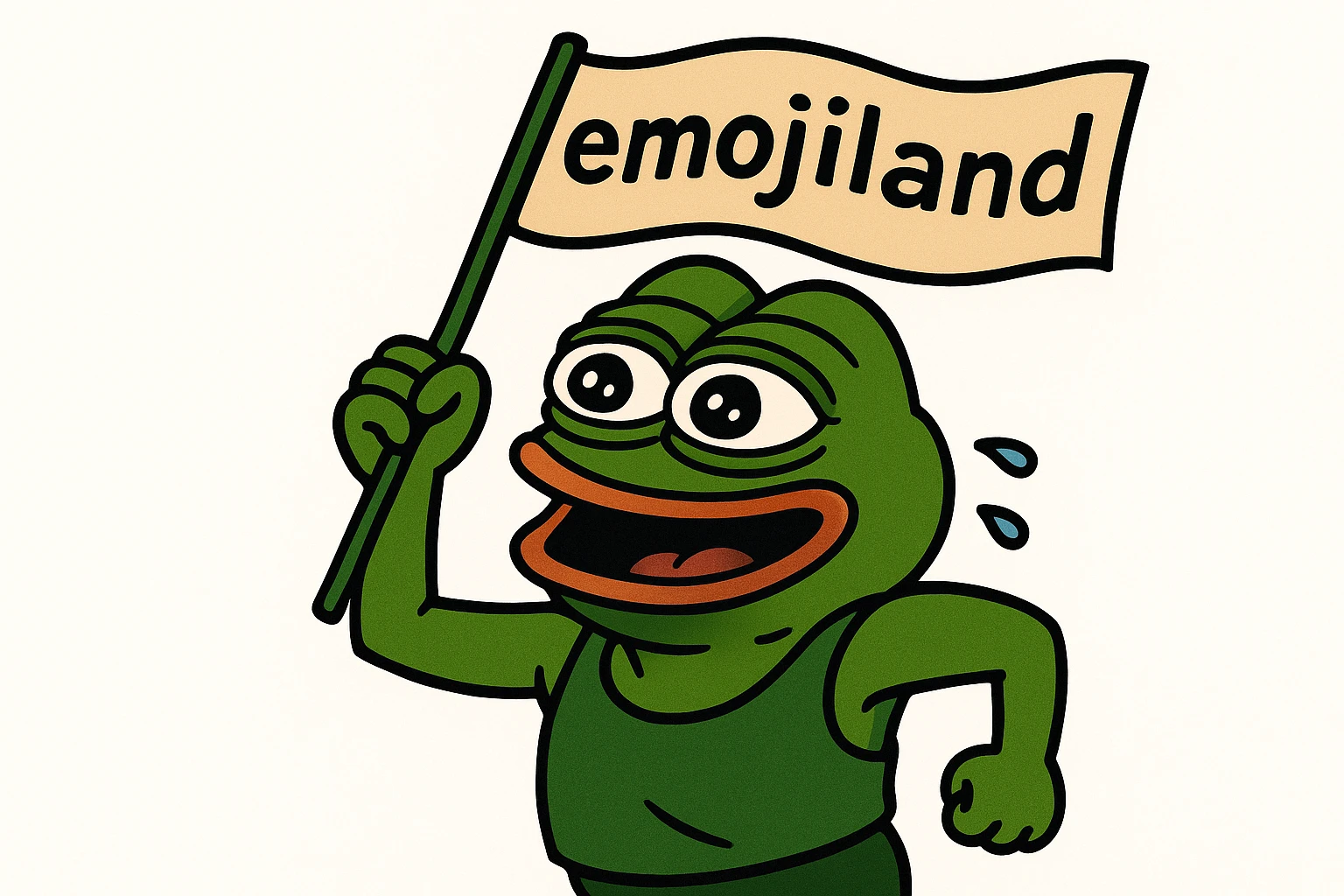 happy runner waving a flag that says 'emojiland' emoji