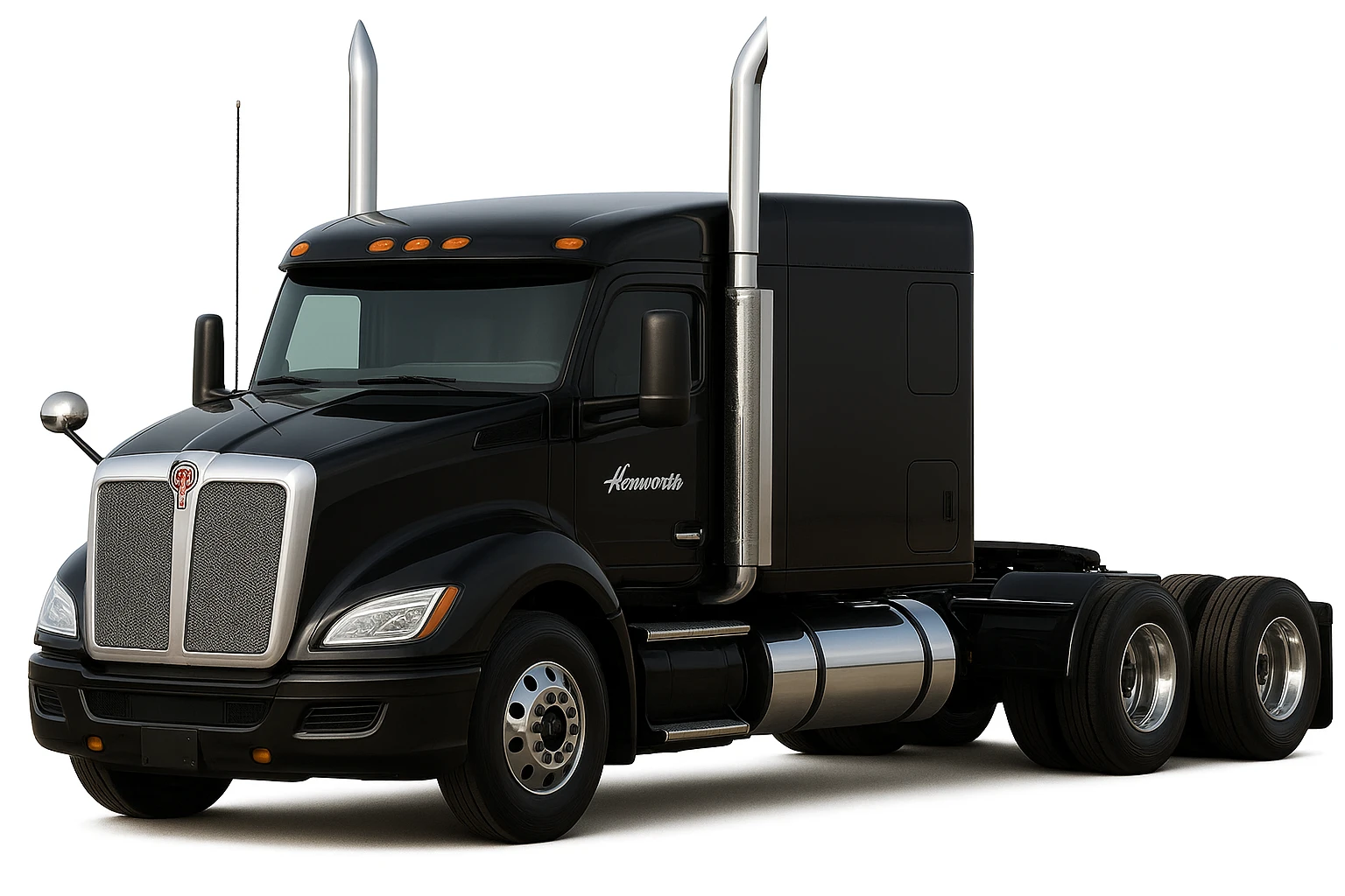 Make this 2026 Kenworth T680 Flat Top semi sleeper even more photorealistic, with accurate lighting, reflections, and surface details, emphasizing realism and the flat top sleeper cab, no background. Focus on lifelike textures, true-to-life chrome reflections, and realistic lighting to enhance the flat top sleeper cab prominently. No background. emoji